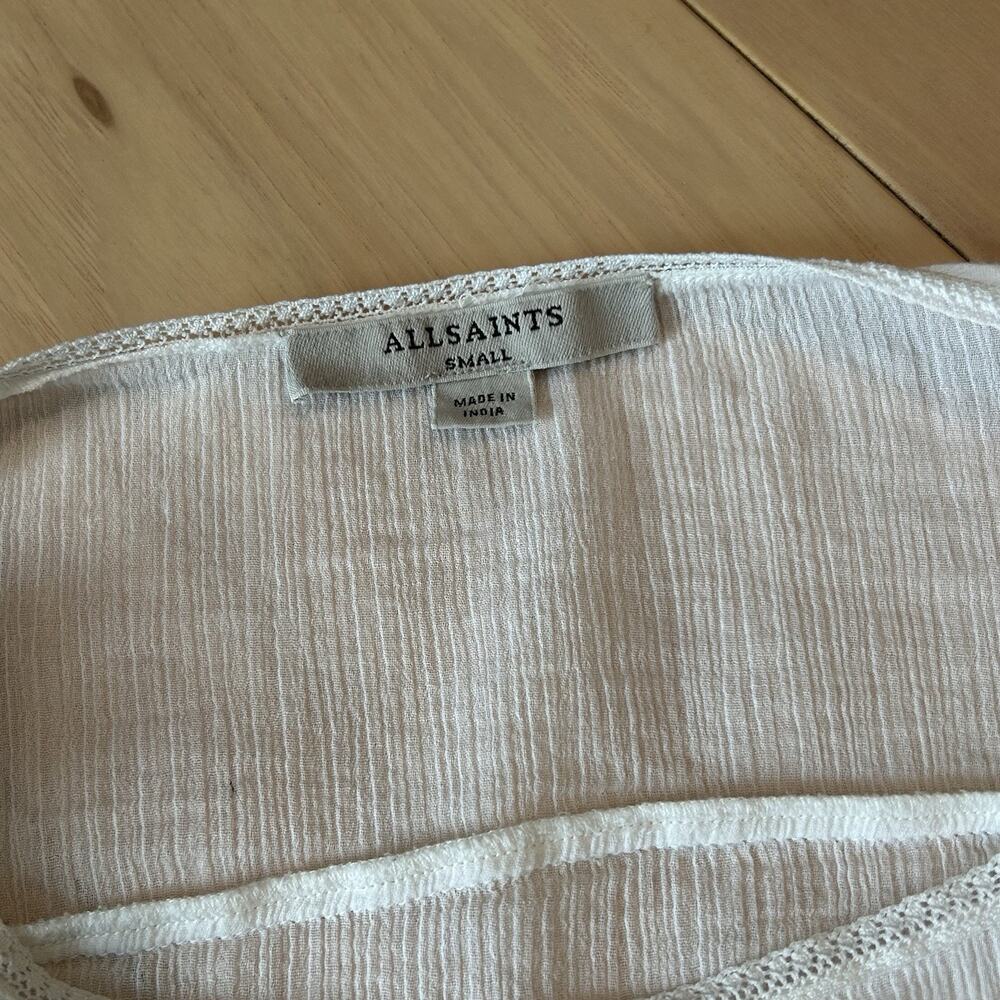 AllSaints Isa Tee Frilled Front Lace Flutter Short Sleeve Women’s Small - Picture 3 of 7